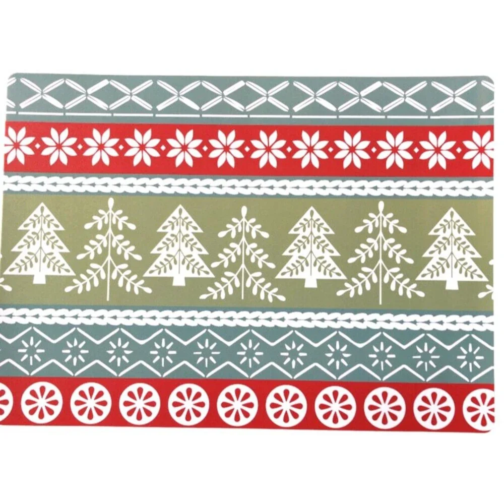 Christmas Tree Placemats Set of 4 Fair Isle Sweater Look Vinyl Foam Back Holiday